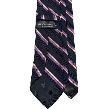 MADE IN USA製 BROOKS BROTHERS レジメンタルストライプ柄シルクコットンネクタイ ネイビー×パープル