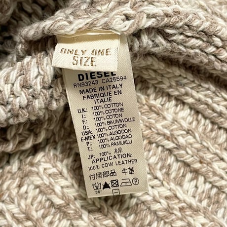 MADE IN ITALY製 DIESEL コットンニット帽 ブラウン×アイボリー Fサイズ