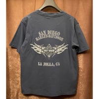 MADE IN USA製 HARLEY-DAVIDSON HOLOUBEKボディ ポケット付き バックプリントTシャツ ネイビー Mサイズ