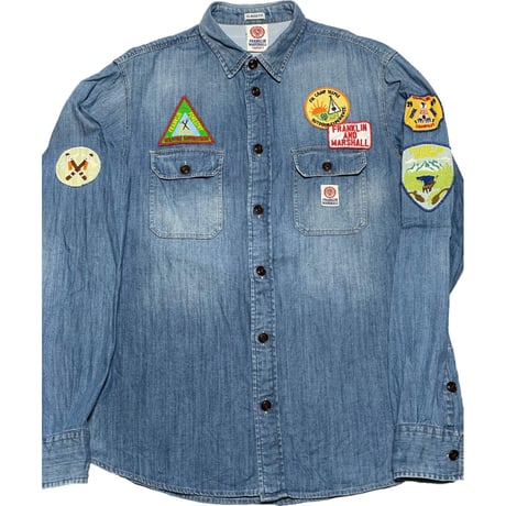 FRANKLIN MARSHALL VARSITY ワッペン付きデニムシャツ ライトインディゴ Lサイズ