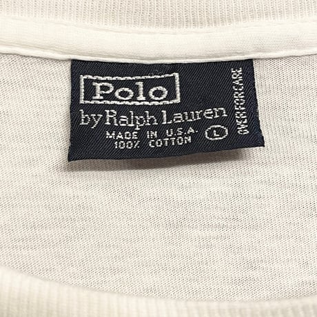 希少 MADE IN USA製 90s Polo by Ralph Lauren ポケット付き ポロ刺繍Tシャツ シングルステッチ ホワイト Lサイズ
