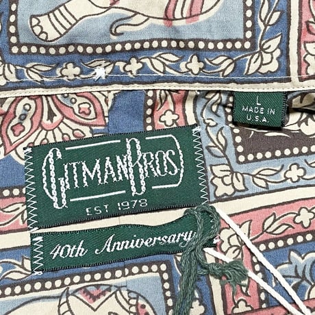 ☆タグ付き新古品☆ MADE IN USA製 GITMAN BROS 40th Anniversaryモデル エレファントバティック柄半袖ボタンダウンシャツ マルチカラー Lサイズ