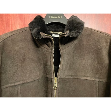 90s～00s J.CREW ラムレザーフルジップムートンジャケット ブラウン Mサイズ