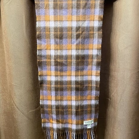 MADE IN SCOTLAND製 KENSPECKLE チェック柄ウールアンゴラマフラー ブラウン×パープル