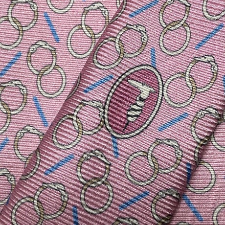 MADE IN ITALY製 TRUSSARDI 総柄プリントシルクネクタイ ピンク