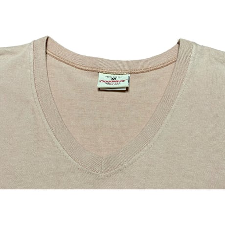 MADE IN USA製 Goodwear Vネック半袖リブTシャツ ピーチ Mサイズ