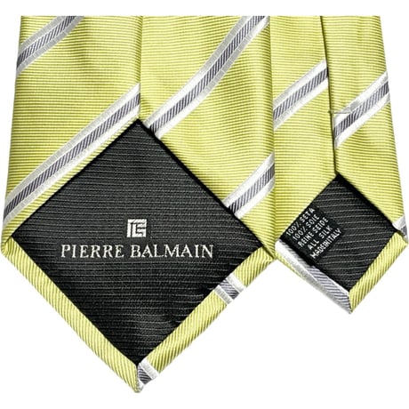 MADE IN ITALY製 PIERRE BALMAIN レジメンタルストライプ柄シルクネクタイ イエロー