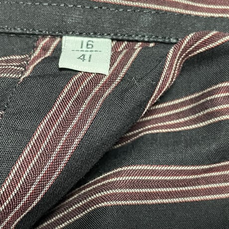 MADE IN ITALY製 Pasqui PER JUN MEN 長袖ストライプシャツ ブラック×ワイン 41-16サイズ