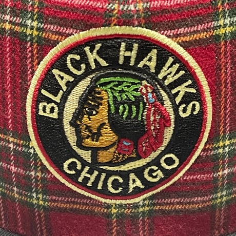mitchell & ness NHL CHICAGO BLACK HAWKS VINTAGE チェック柄生地スナップバックキャップ 赤チェック Fサイズ