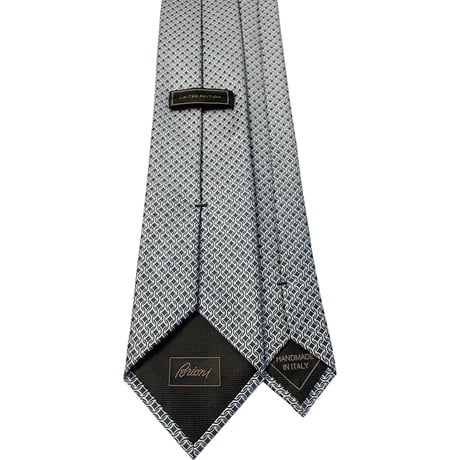 MADE IN ITALY製 Brioni LIMITED EDITION HANDMADE 総柄プリントシルクネクタイ グリーン×グレー