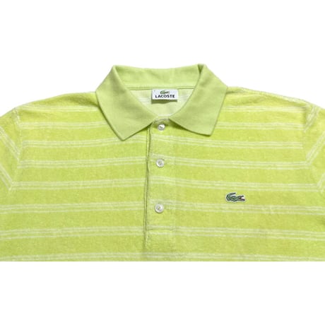 MADE IN JAPAN製 LACOSTE ボーダー柄半袖パイルポロシャツ ライムグリーン 3/Sサイズ