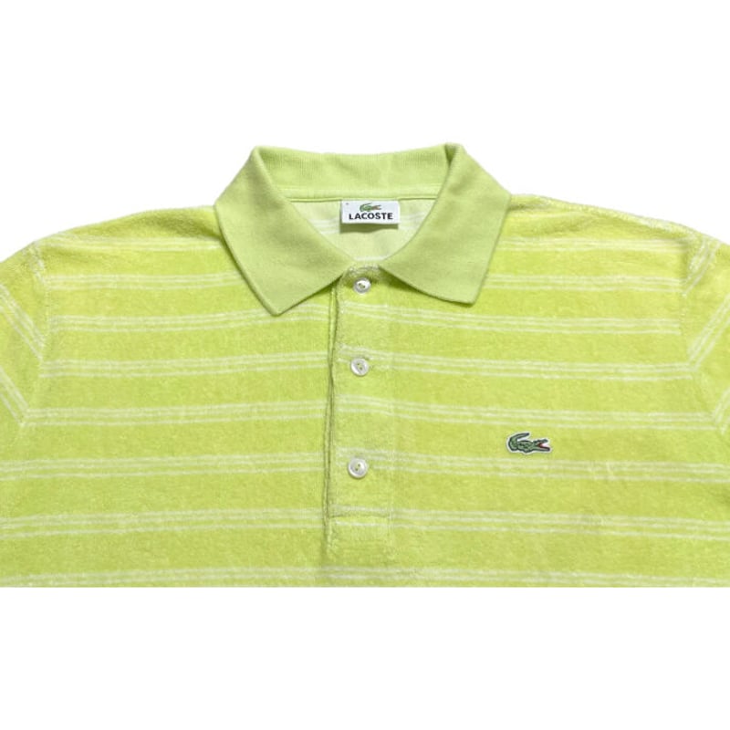 MADE IN JAPAN製 LACOSTE ボーダー柄半袖パイルポロシャツ ライム 