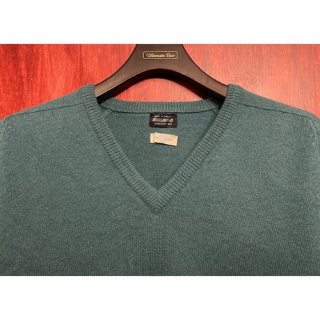 希少 MADE IN ENGLAND製 70s BROOKS BROTHERS ラムウールVネックセーター グリーン 38サイズ
