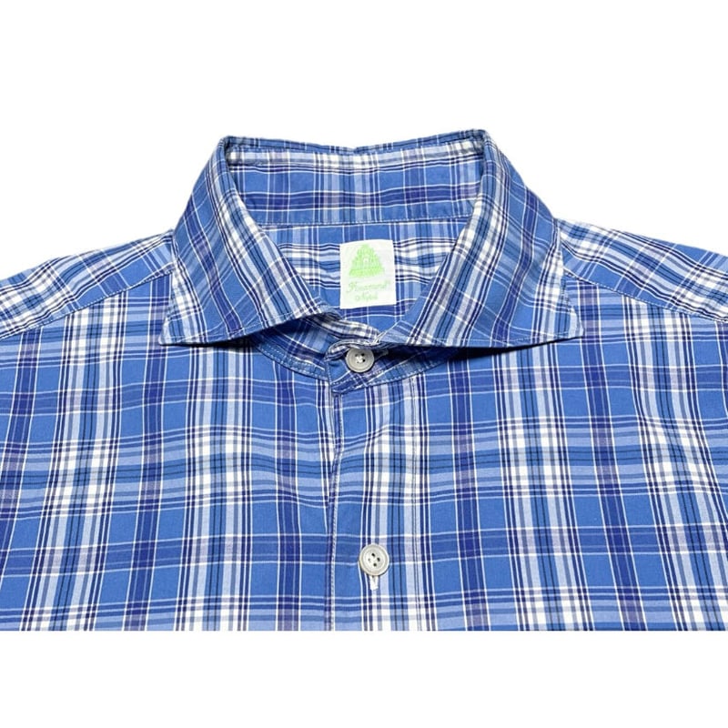 finamore / 長袖シャツ/--/コットン/ブルー/チェック// MADE IN ITALY製 Finamore 長袖チェックシャツ ブルー Mサイズ | Ul