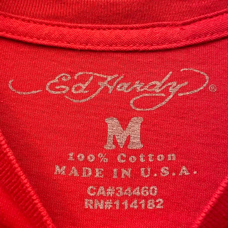 MADE IN USA製 ED HARDY ロゴ刺繍入りTシャツ レッド Mサイズ