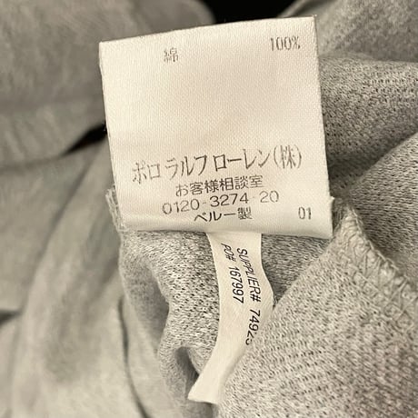 Polo by Ralph Lauren シャドーヘリンボーン柄半袖鹿の子ピマコットンポロシャツ グレー Lサイズ