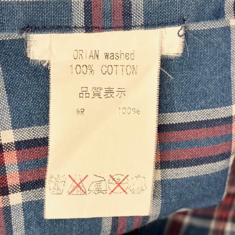 MADE IN ITALY製 ORIAN DENIM DIVISION Slim fit ブロックチェック柄 長袖デニムシャツ インディゴ×レッド 39-15 1/2サイズ