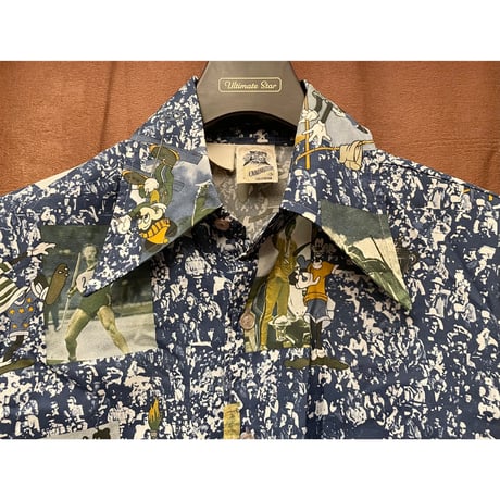 希少 レア品 KENNINGTON 70s DISNEY オリンピックプリント長袖総柄シャツ ネイビー Lサイズ