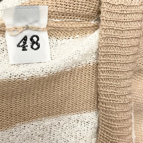 ▲訳あり商品▲ 【BARNEYS NEWYORK 取り扱い】 MADE IN ITALY製 S.Moritz ボーダー柄 クルーネックセーター ベージュ×ホワイト 48サイズ