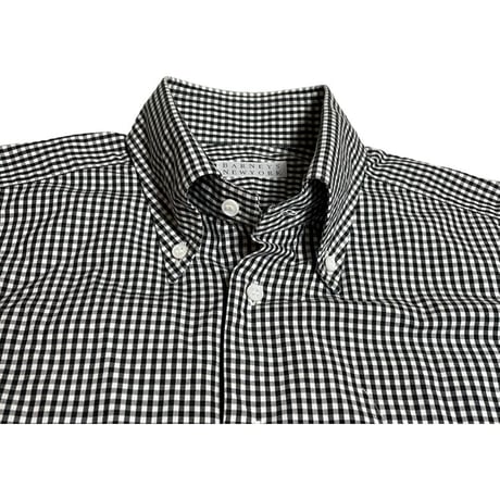 MADE IN JAPAN製 BARNEYS NEWYORK 長袖ボタンダウンギンガムチェックシャツ ブラック 40-87サイズ
