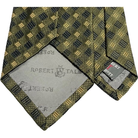 MADE IN USA製 ROBERT TALBOTT × BARNEYS NEWYORK ブロックチェック柄シルクネクタイ オリーブ
