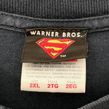 MADE IN MEXICO製 WARNER BROS. SUPERMAN ロゴプリントTシャツ ネイビー 2XLサイズ