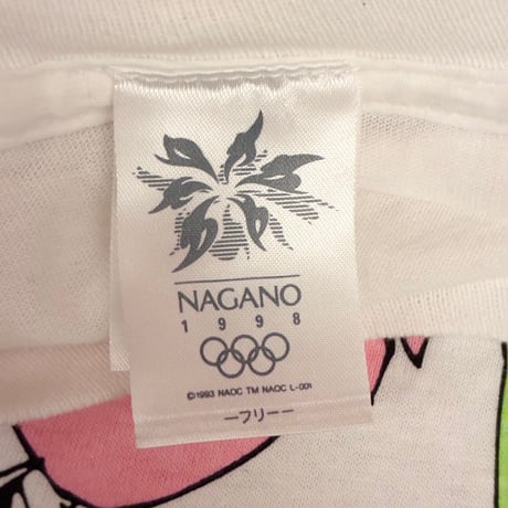 レア タグ付き MADE IN MEXICO製 Mizuno 長野オリンピック SNOWLETS 公式オフィシャル品 プリントTシャツ ホワイト Fサイズ