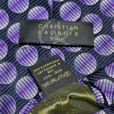 MADE IN ITALY製 CHRISTIAN LACROIX ドット柄シルクネクタイ パープル
