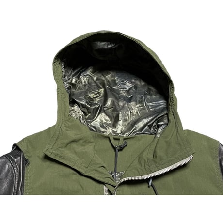 タグ付き美品 MADE IN ITALY製 GIORGIO BRATO レザー切り返しミリタリージャケット カーキ×ブラック 48サイズ