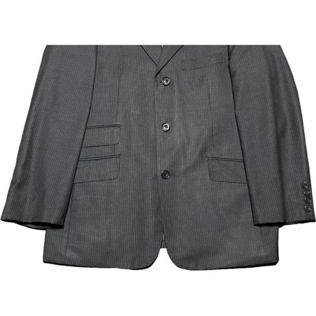 ▲訳あり商品▲ MADE IN JAPAN製 BURBERRY BLACK LABEL 3ピースストライプスーツ チャコールグレー 42L