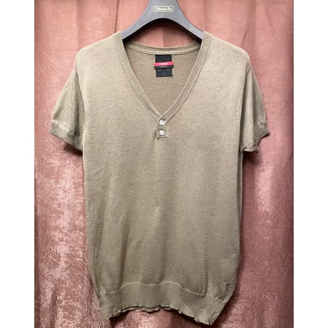 SWAGGER ヘンリーVネックニットTシャツ ブラウン Mサイズ