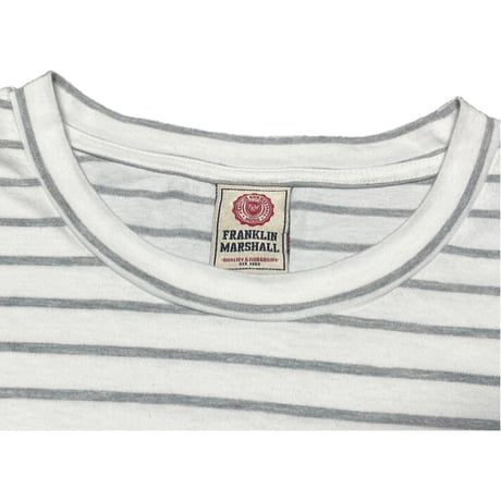 FRANKLIN MARSHALL ポケット付き半袖ボーダーTシャツ ホワイト×グレー Lサイズ