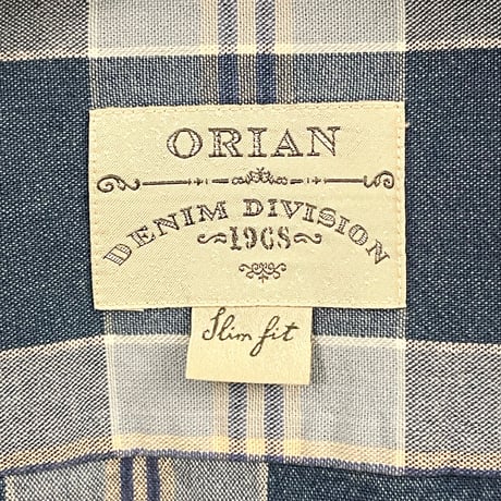 MADE IN ITALY製 ORIAN DENIM DIVISION Slim Fit 長袖デニムチェックシャツ ブルー×ライトブルー Sサイズ