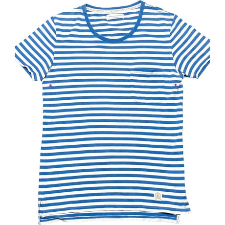 nano universe マリンボーダー柄半袖Tシャツ スカイブルー×ホワイト Mサイズ