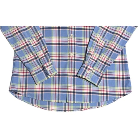 ▲訳あり商品▲ Ralph Lauren 長袖ボタンダウンチェックシャツ スカイブルー×マルチカラー Lサイズ