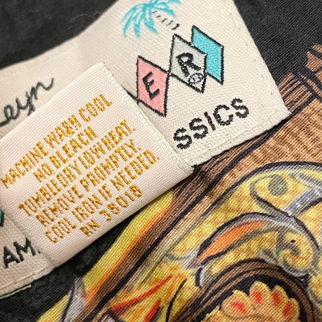 MADE IN HAWAII製 Reyn Spooner AMERICAN CLASSICS 高級エジプトコットン使用 ジュークボックス柄アロハシャツ ブラック Lサイズ