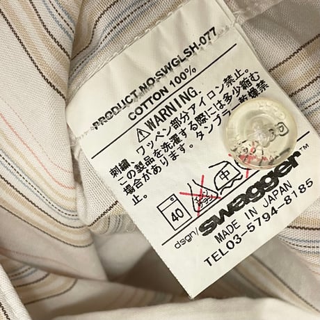 MADE IN JAPAN製 SWAGGER ワッペン付き 長袖ストライプシャツ ホワイト Lサイズ