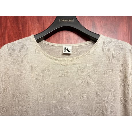 MADE IN JAPAN製 K OF KRIZIA 総柄 リネン100% 半袖ニットカットソー ベージュ 50サイズ