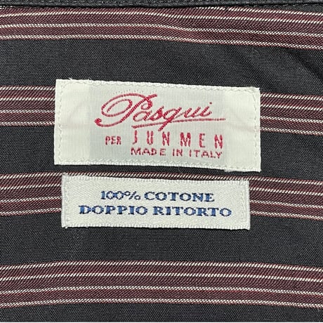 MADE IN ITALY製 Pasqui PER JUN MEN 長袖ストライプシャツ ブラック×ワイン 41-16サイズ