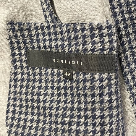 【ESTNATION 取り扱い】 MADE IN ITALY製 BOGLIOLI WIGHT 千鳥格子柄 ニットジャージテーラードジャケット ネイビー×グレー 48サイズ