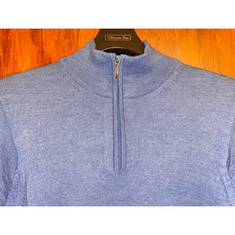 MADE IN ITALY製 BARNEYS NEWYORK ハーフジップメリノウールセーター ブルー 46サイズ