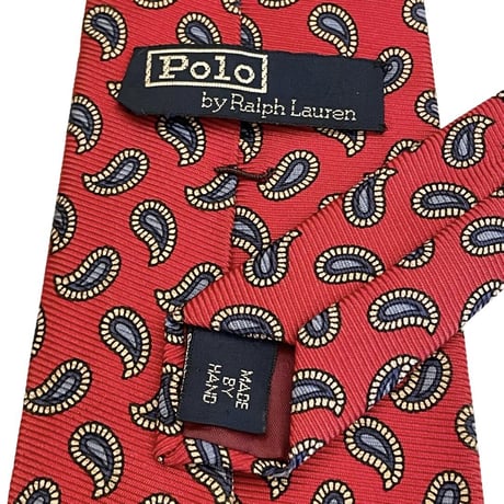 MADE IN USA製 Polo by Ralph Lauren ペイズリー柄ハンドメイドシルクネクタイ レッド
