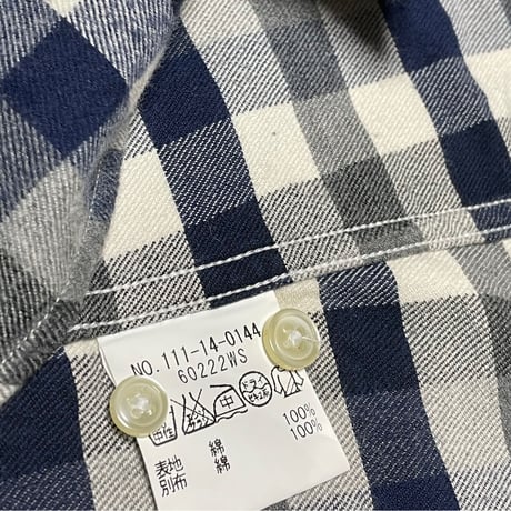 SHIPS ブロックチェック柄 ボタンダウンシャツ ネイビーSサイズ