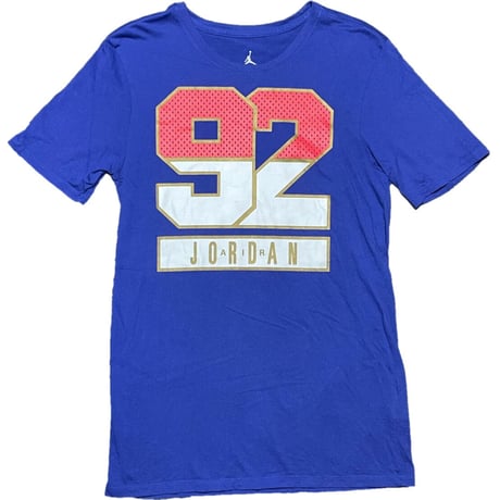 NIKE AIR JORDAN バルセロナ五輪92ロゴプリント半袖Tシャツ ロイヤルブルー Sサイズ