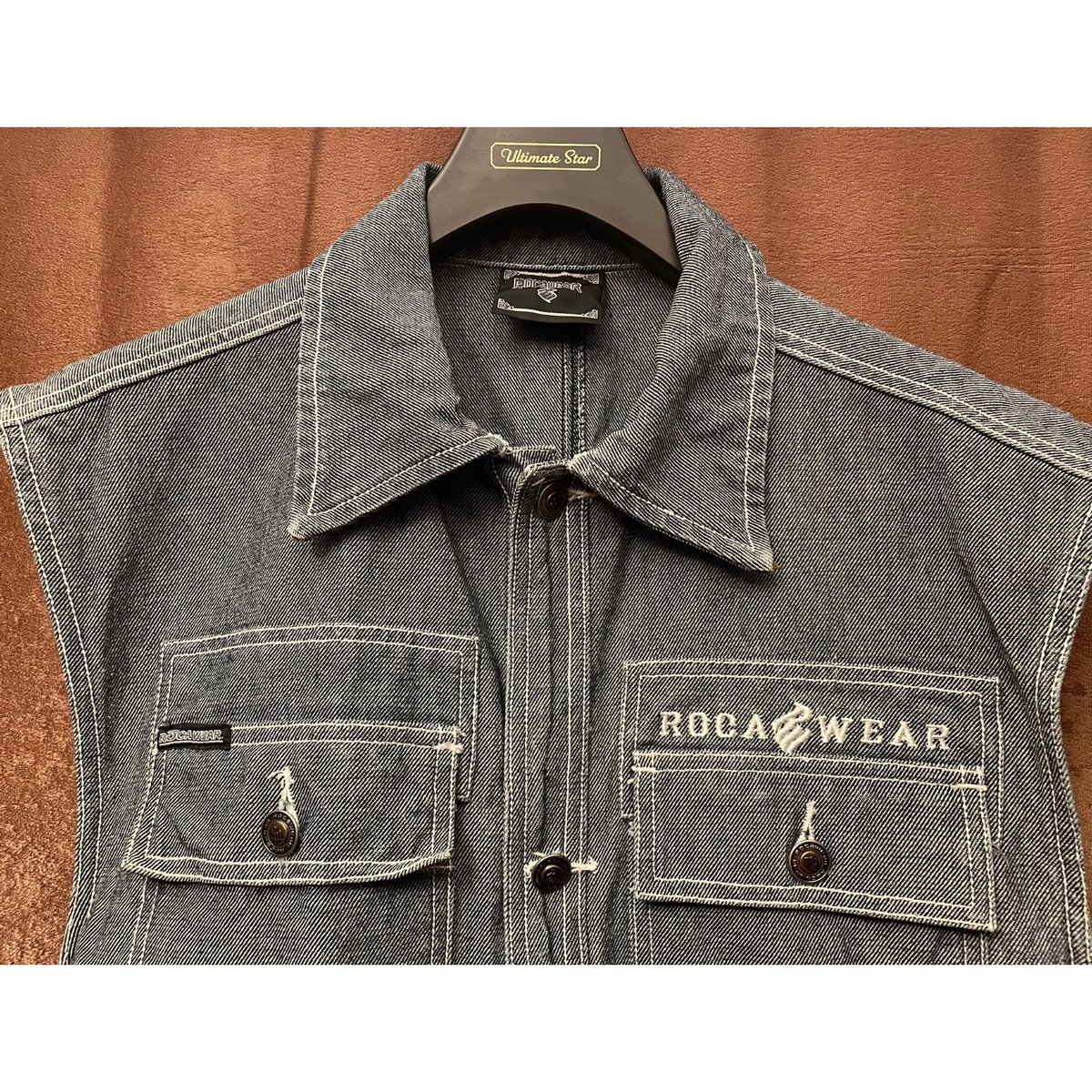 ROCAWEAR デニムベスト バックロゴ 2XL ワッペン刺繍 ネイビー