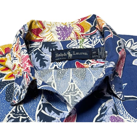 希少 MADE IN USA製 RALPH LAUREN 半袖アロハシャツ ネイビー 8サイズ