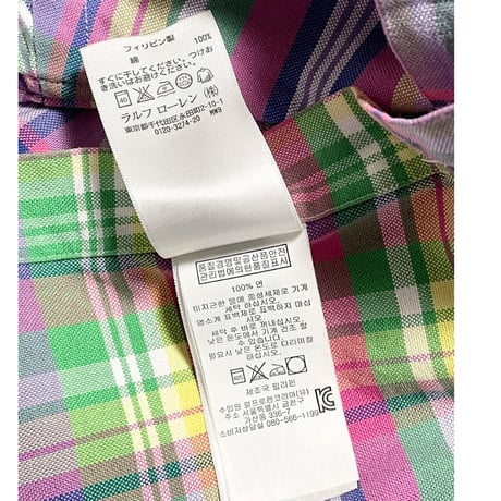 Ralph Lauren 長袖ボタンダウンチェックシャツ パープル×マルチカラー Mサイズ
