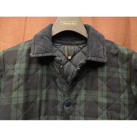MADE IN ENGLAND製 LAVENHAM チェック柄キルティングジャケット グリーン×ネイビー 36/48サイズ