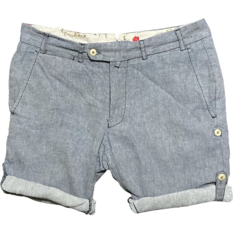 MADE IN ITALY製 BRAGENT ロールアップ仕様リネンハーフパンツ ライトインディゴ 48サイズ