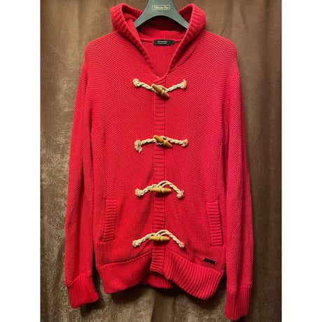 BURBERRY BLACK LABEL ダッフルコート型フルジップニットパーカー レッド 2サイズ